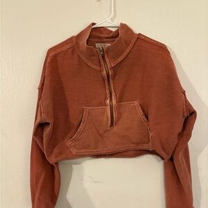 We The Free Terracotta Half-Zip Cropped Hoodie